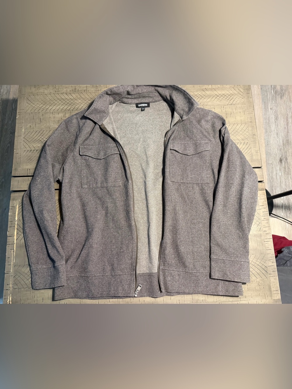 Express Men’s Gray/Brown Zip-Front Jacket